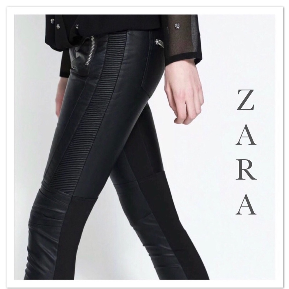 Zara Trafaluc Jeans, Black Moto Faux Leather - NWT